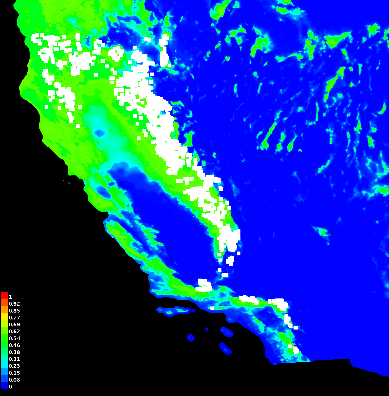 jeffpine annual precipitation prediction map
